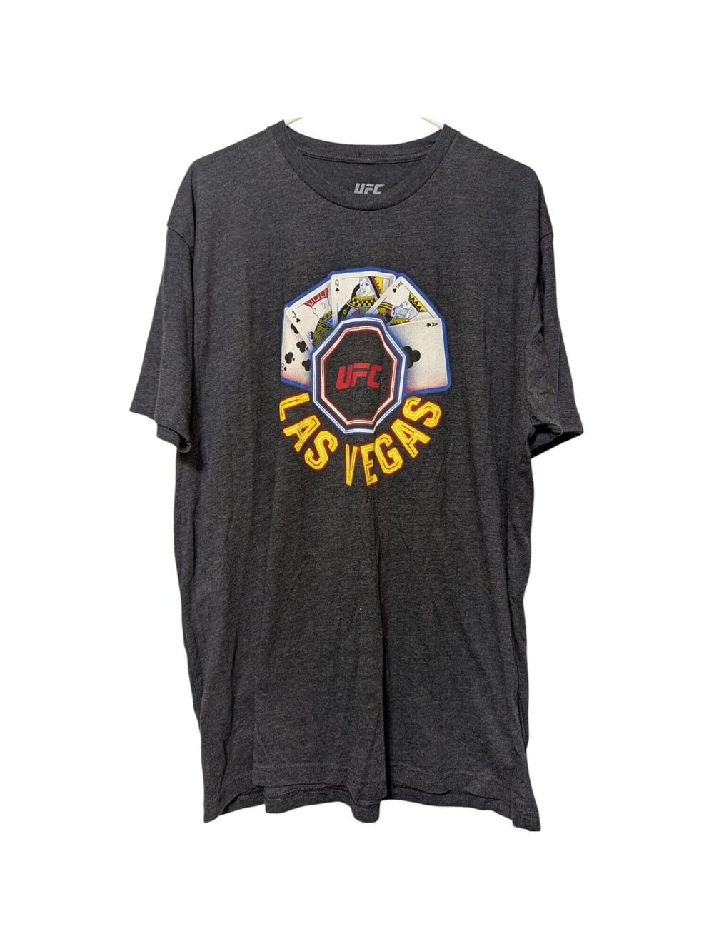 UFC T-Shirt Mens 2X Las Vegas Octagon Playing Cards MMA Gray Graphic Tee 25x31.5